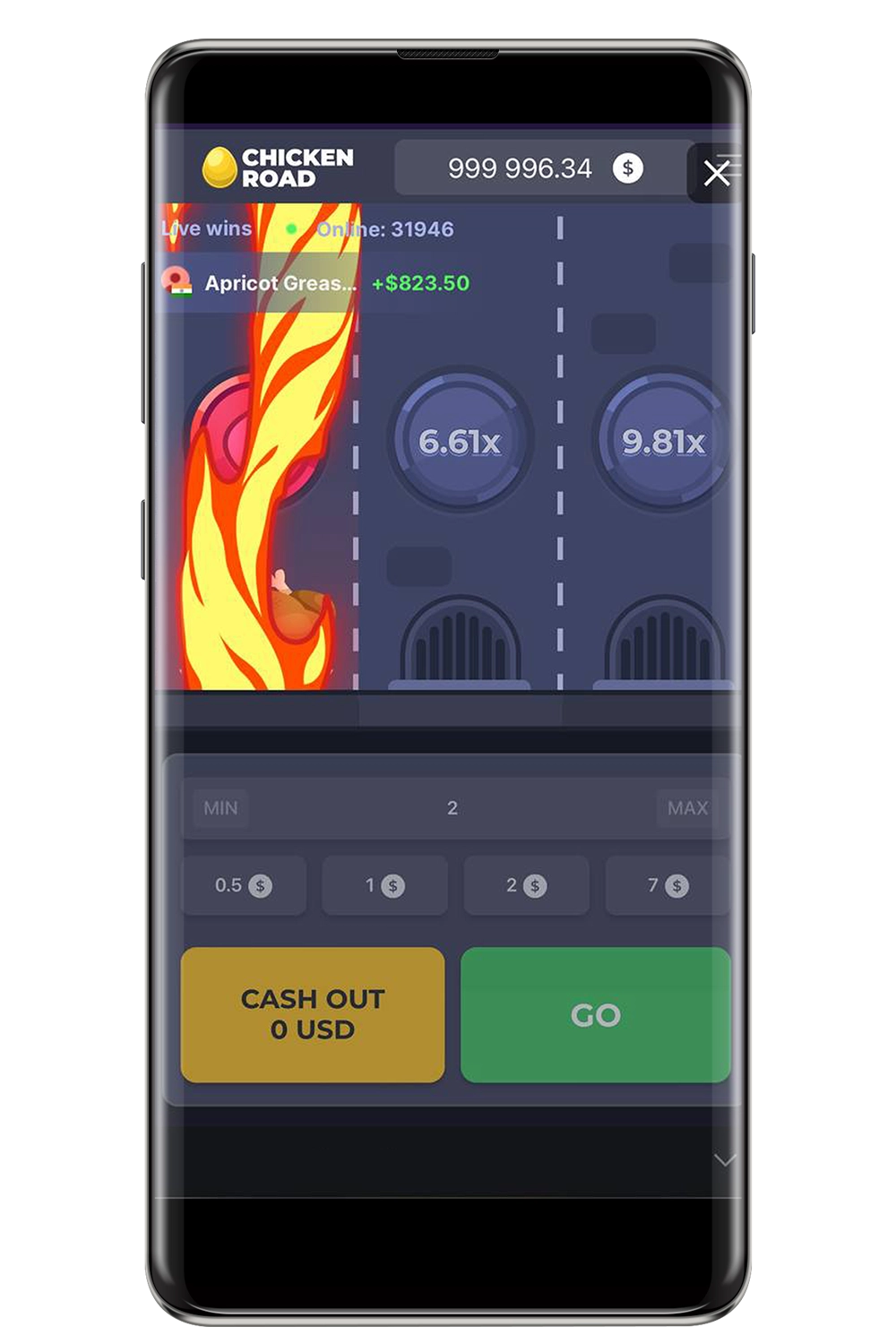 Screenshot dalla versione mobile del gioco Chicken Road